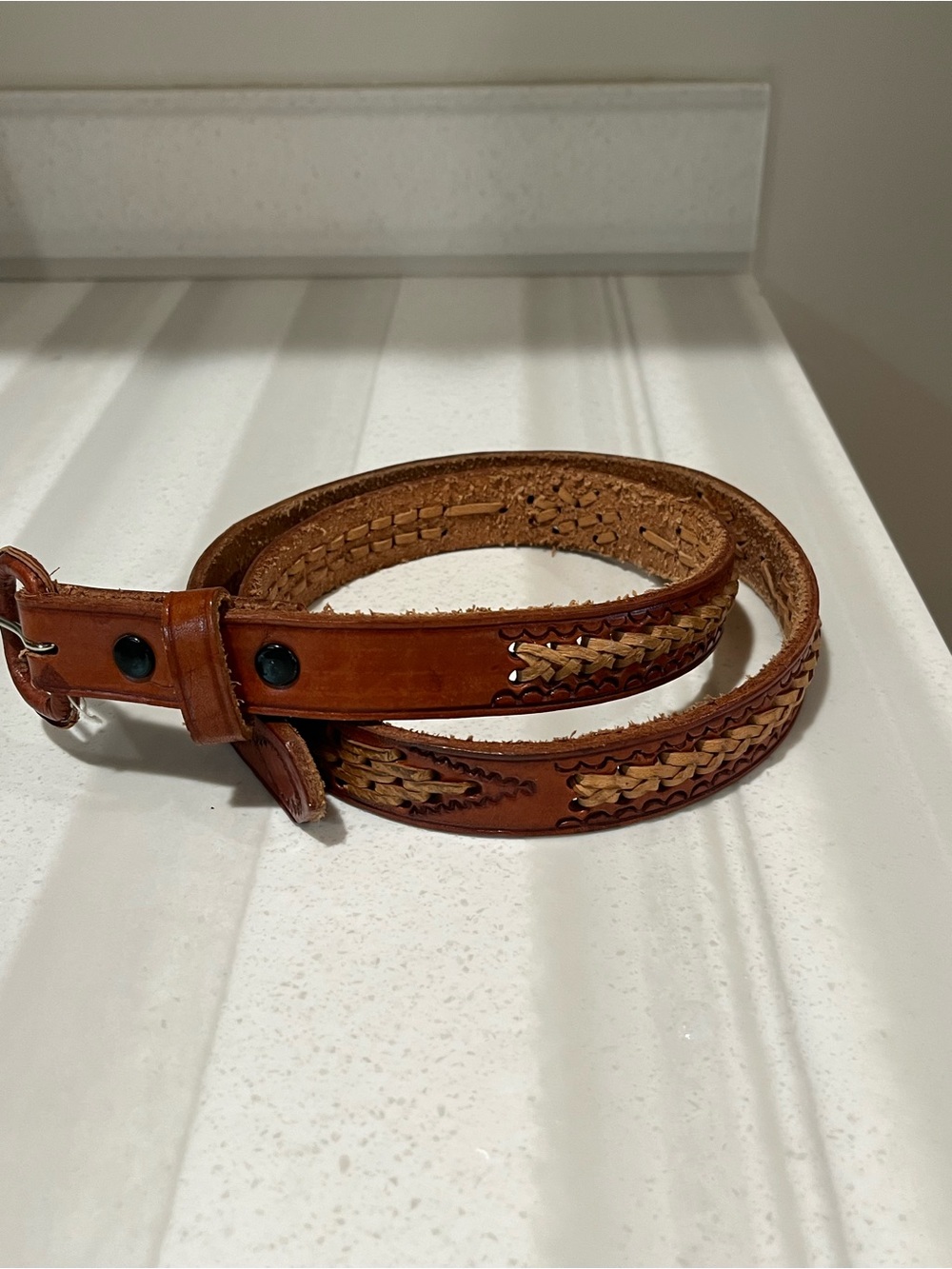 Handwoven Brown Leather Women's Belt